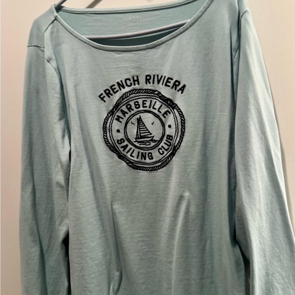 Talbots Light Blue 'French Riviera' Long Sleeve Graphic Tee